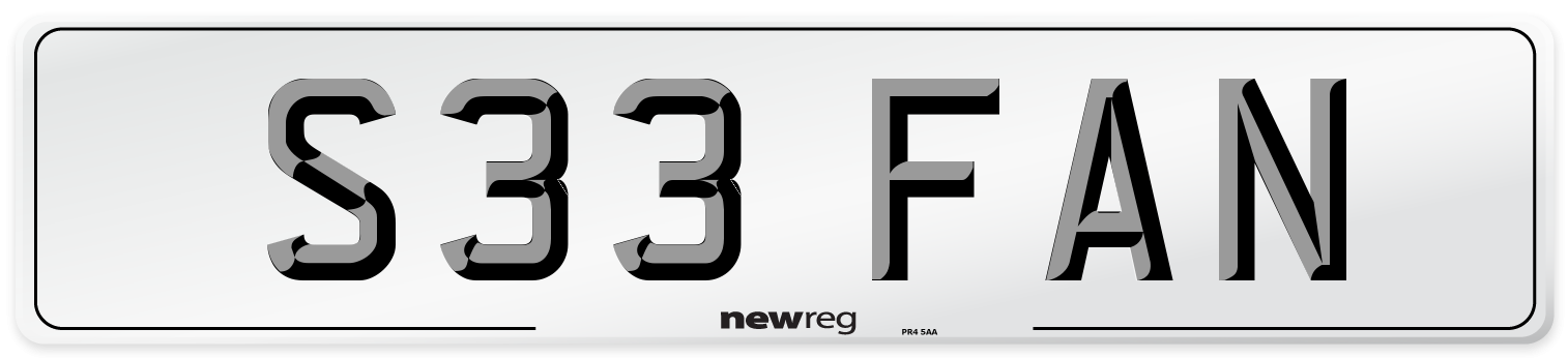 S33 FAN Number Plate from New Reg
